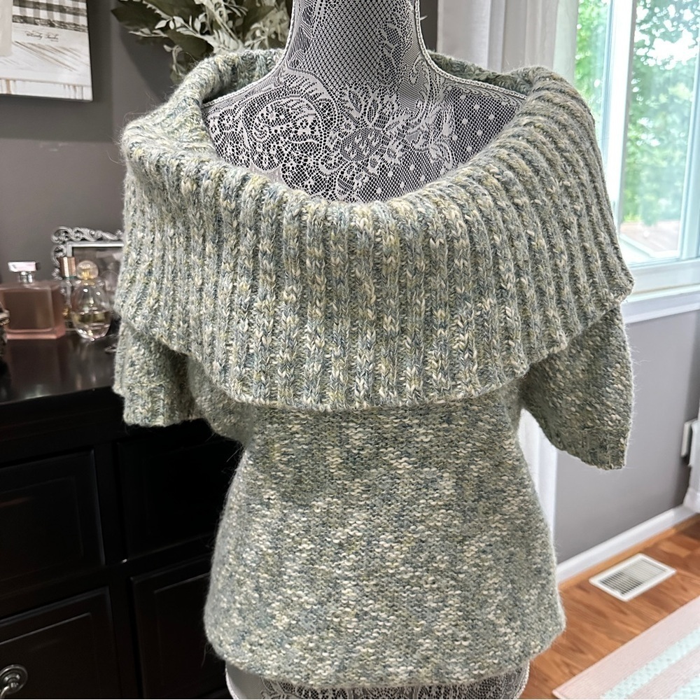 Kensie Alpaca Blend Off-Shoulder Cowl Neck Sweater Soft Melange Knit Size M